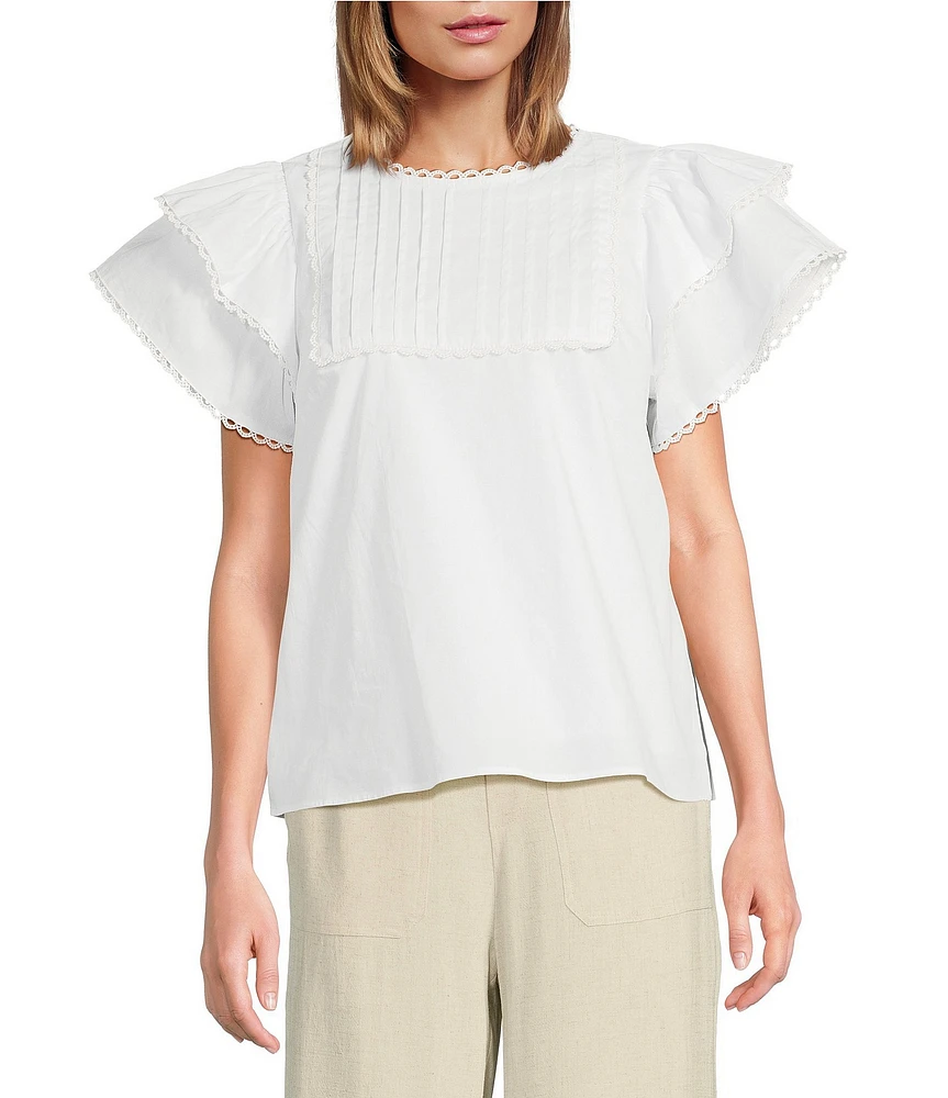 Sugarlips Poplin Crew Neck Short Sleeve Woven Top