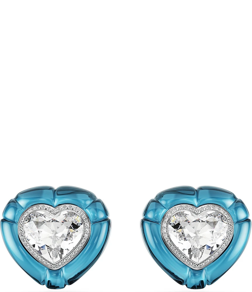 Swarovski Dulcis Heart Cut Pav Blue Heart Clip Stud Earrings