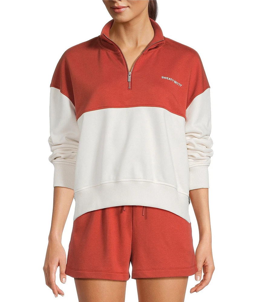 Sweaty Betty Revive Organic Cotton Coordinating Stand Collared Half-Zip Crop Sweatshirt