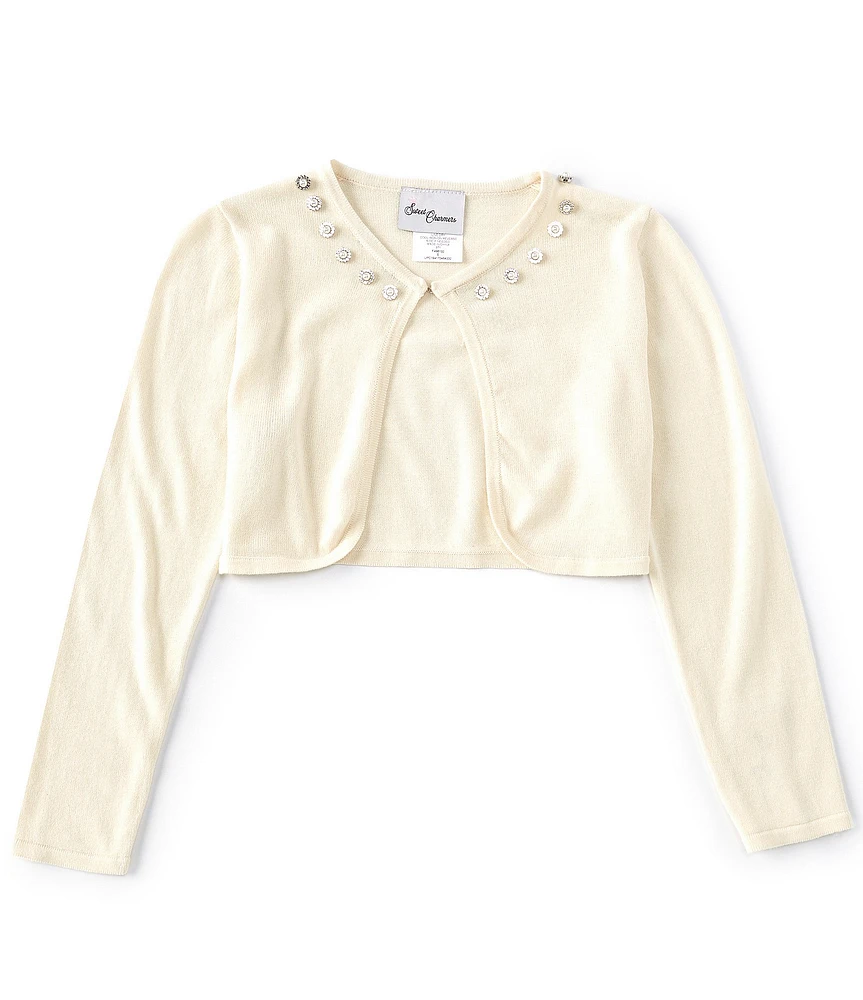 Sweet Charmers Big Girls Long-Sleeve Faux-Pearl-Trimmed Cardigan