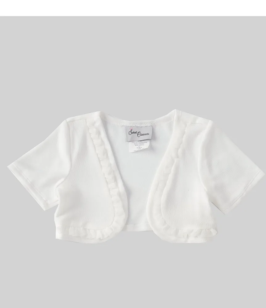 Sweet Charmers Little Girls Short-Sleeve Mesh-Trimmed Knit Cardigan