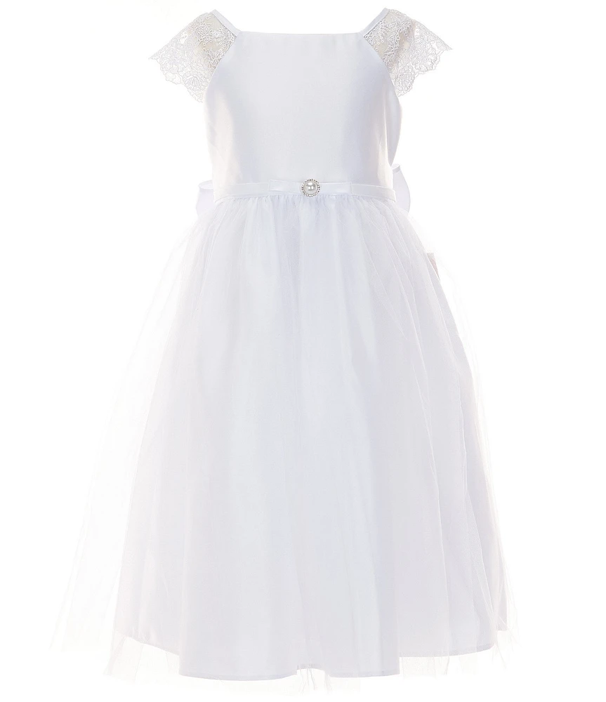 Sweet Kids Big Girls Embroidered Lace Cap Sleeve Satin Dress