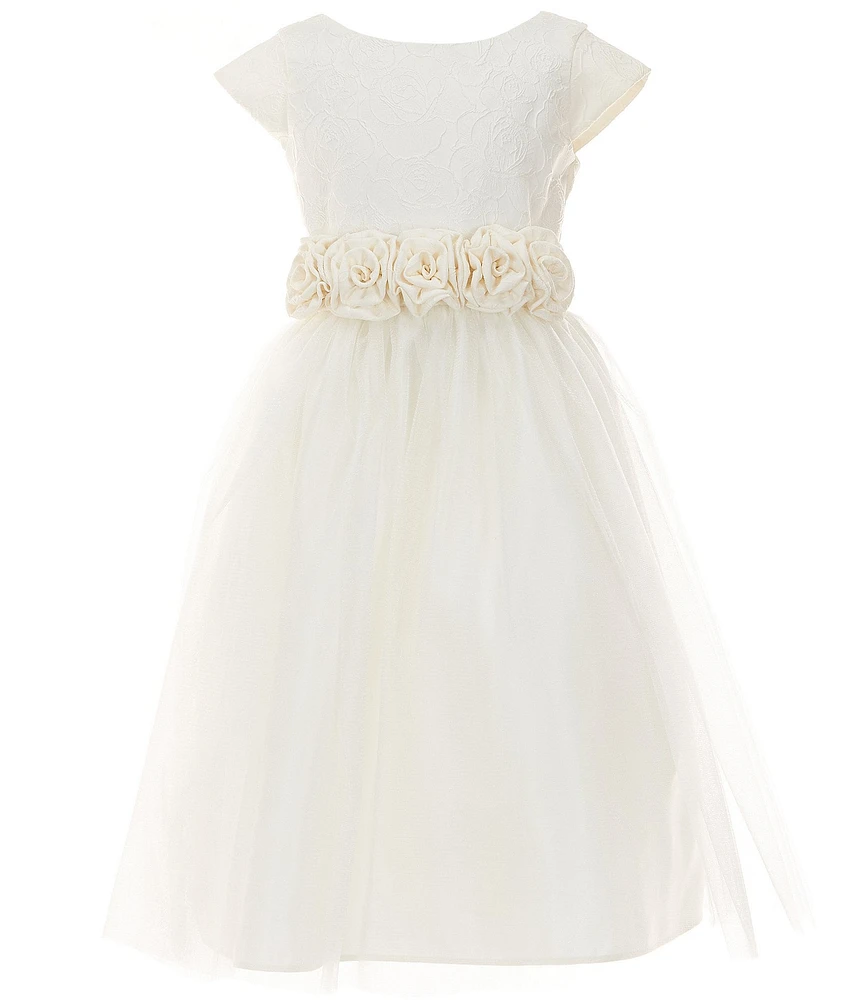Sweet Kids Big Girls Cap-Sleeve Rose-Printed Jacquard/Tulle-Overlay Fit & Flare Dress
