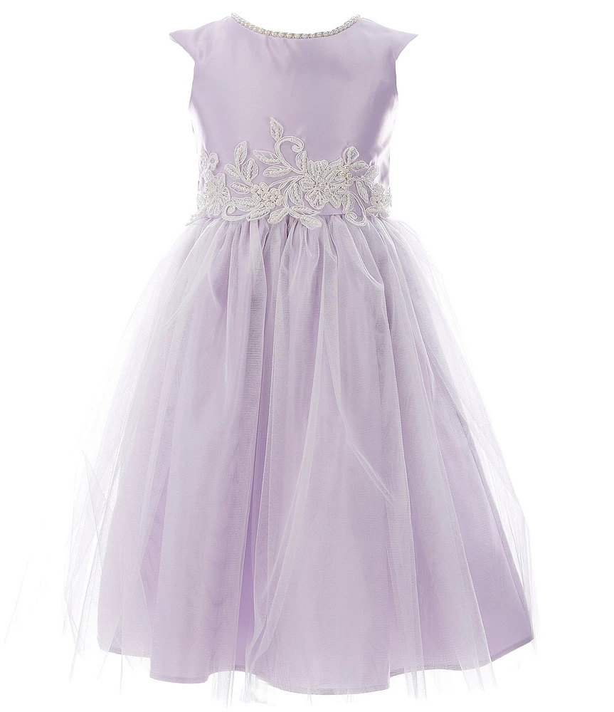 Sweet Kids Big Girls Faux-Pearl Satin/Tulle Fit-And-Flare Dress