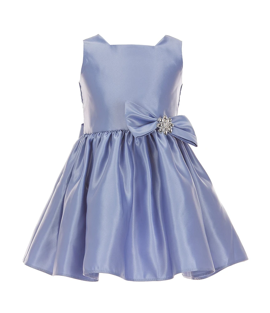 Sweet Kids Little Girls Sleeveless Square Neck Premium Satin Fit-and-Flare Dress