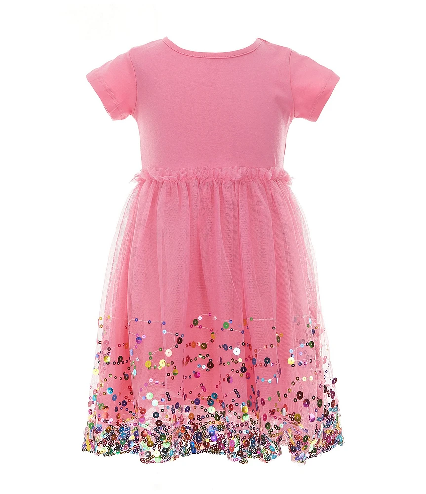 Sweet Wink Little Girls Short Sleeve Solid-Bodice/Confetti Sequined Tutu Dress
