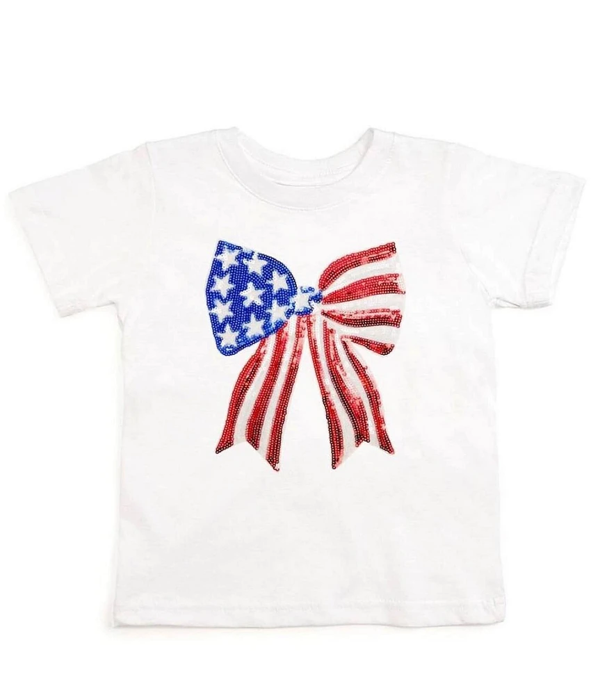 Sweet Wink Little/Big Girls Patriotic Sequin Bow Short Sleeve T-Shirt