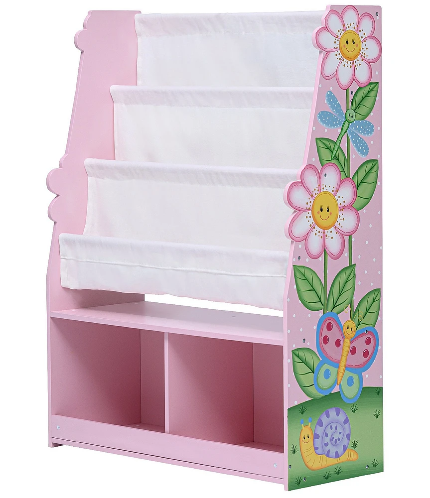Teamson Kids Magic Garden Wooden Sling Bookshelf with Storage Cubbies