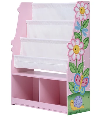 Teamson Kids Magic Garden Wooden Sling Bookshelf with Storage Cubbies