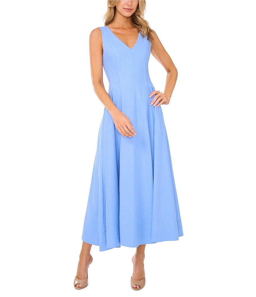 Ted Baker London V-Neck Sleeveless Pleated A-Line Maxi Dress