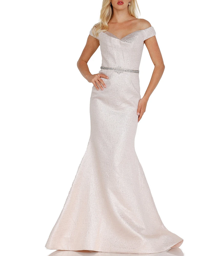 Terani Couture Off-the-Shoulder Cap Sleeve Mermaid Gown