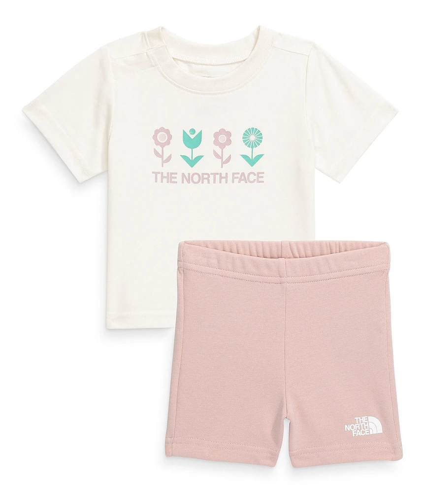 The North Face Baby Short Sleeve Flower Graphic Knit T-Shirt & French Terry Shorts Set