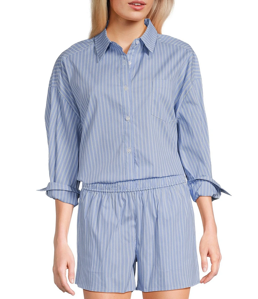Things Between Button Front Stripe Coordinating Poplin Top