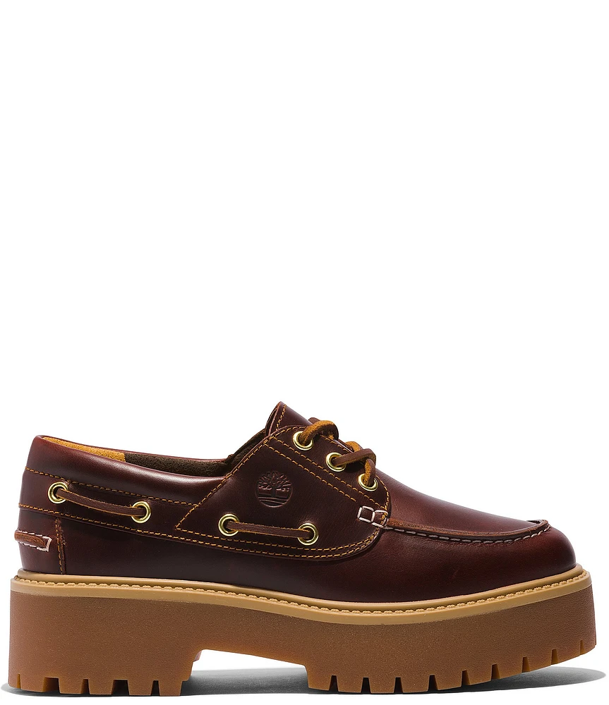 Timberland Women's Stone Street 3 Eye Leather Premium Platform Lug Sole Boat Shoes