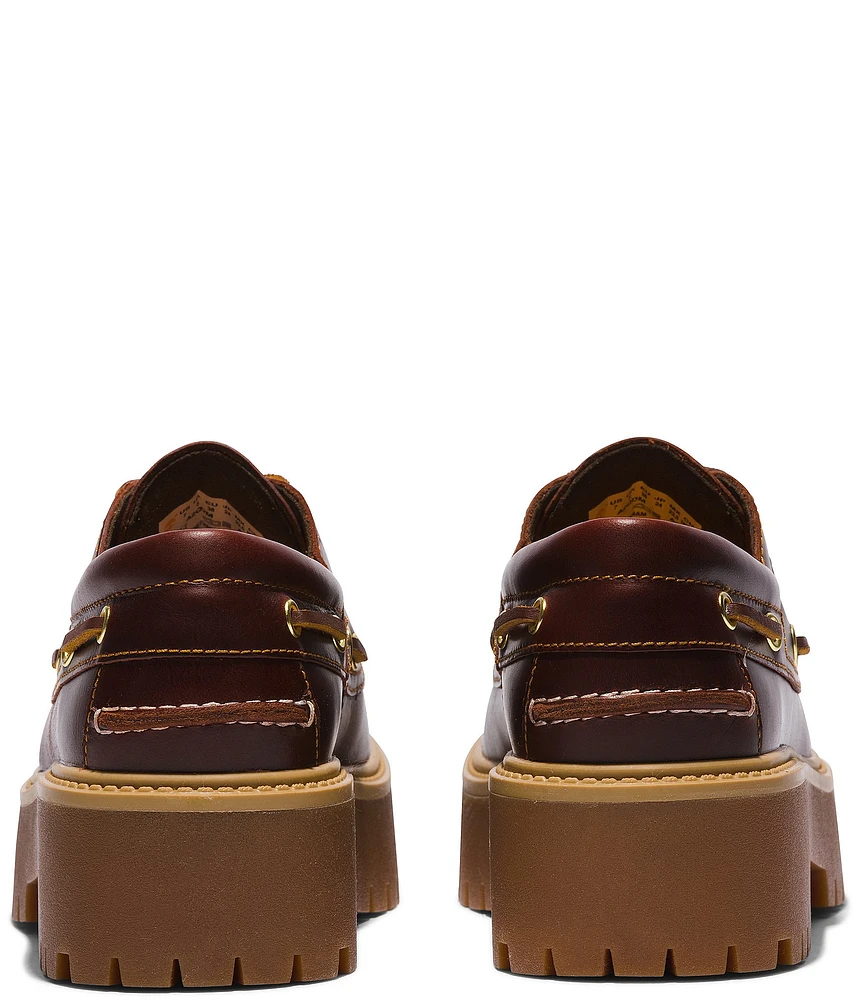 Timberland Women's Stone Street 3 Eye Leather Premium Platform Lug Sole Boat Shoes