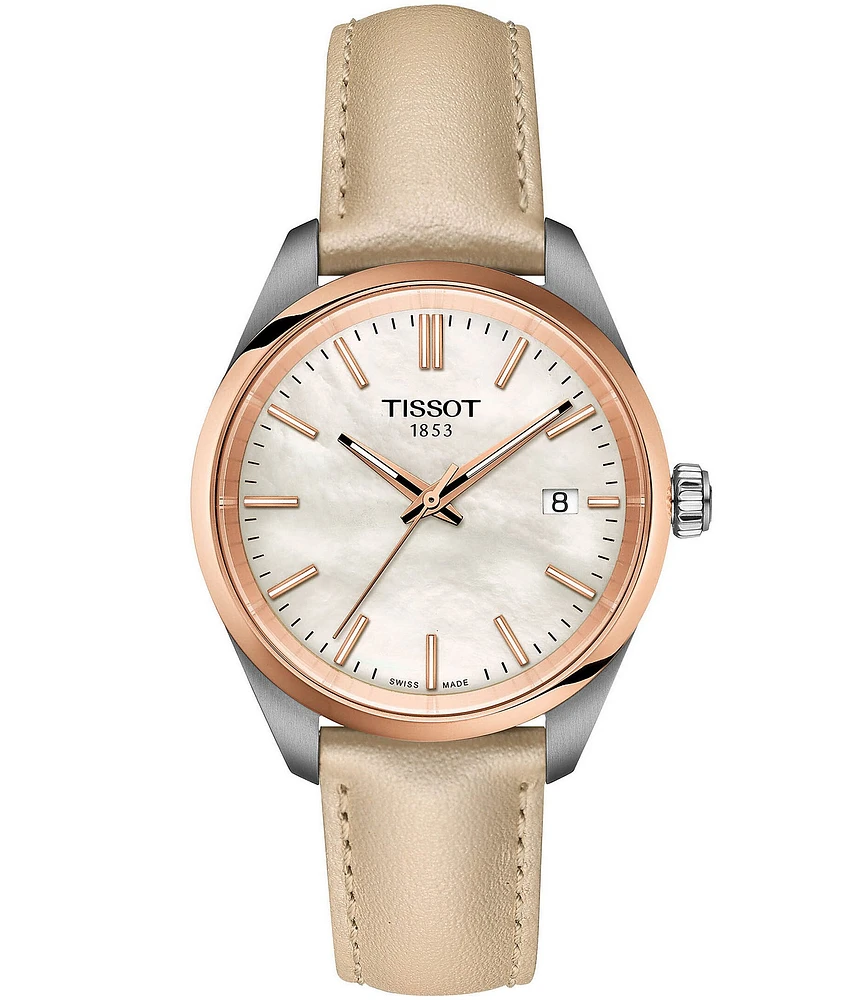 Tissot Unisex Tissot Pr 100 Quartz Mechanical Automatic Tan Leather Strap Mother-of-Pearl Watch