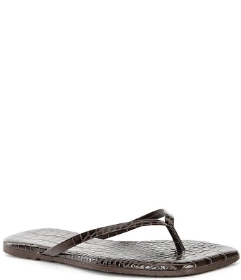 TKEES Lily Square Toe Leather Crocodile Print Thong Sandals