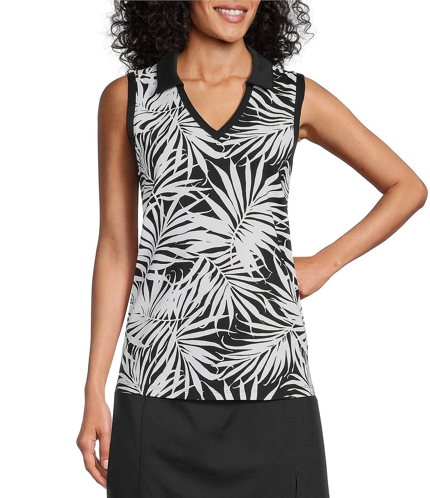 Tommy Bahama Aubrey Lorenzo IslandZone® Leaf Printed Peached Jersey Polo Collar Tank Top
