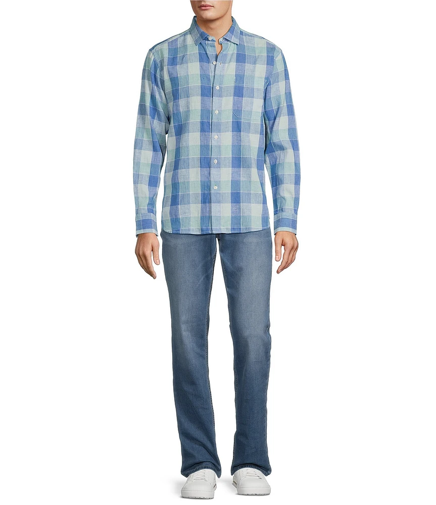 Tommy Bahama Barbados Breeze Beach Day Checked Long Sleeve Linen Blend Shirt