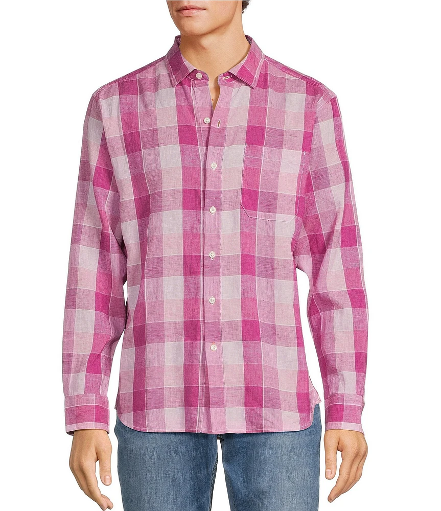Tommy Bahama Barbados Breeze Beach Day Checked Long Sleeve Linen Blend Shirt