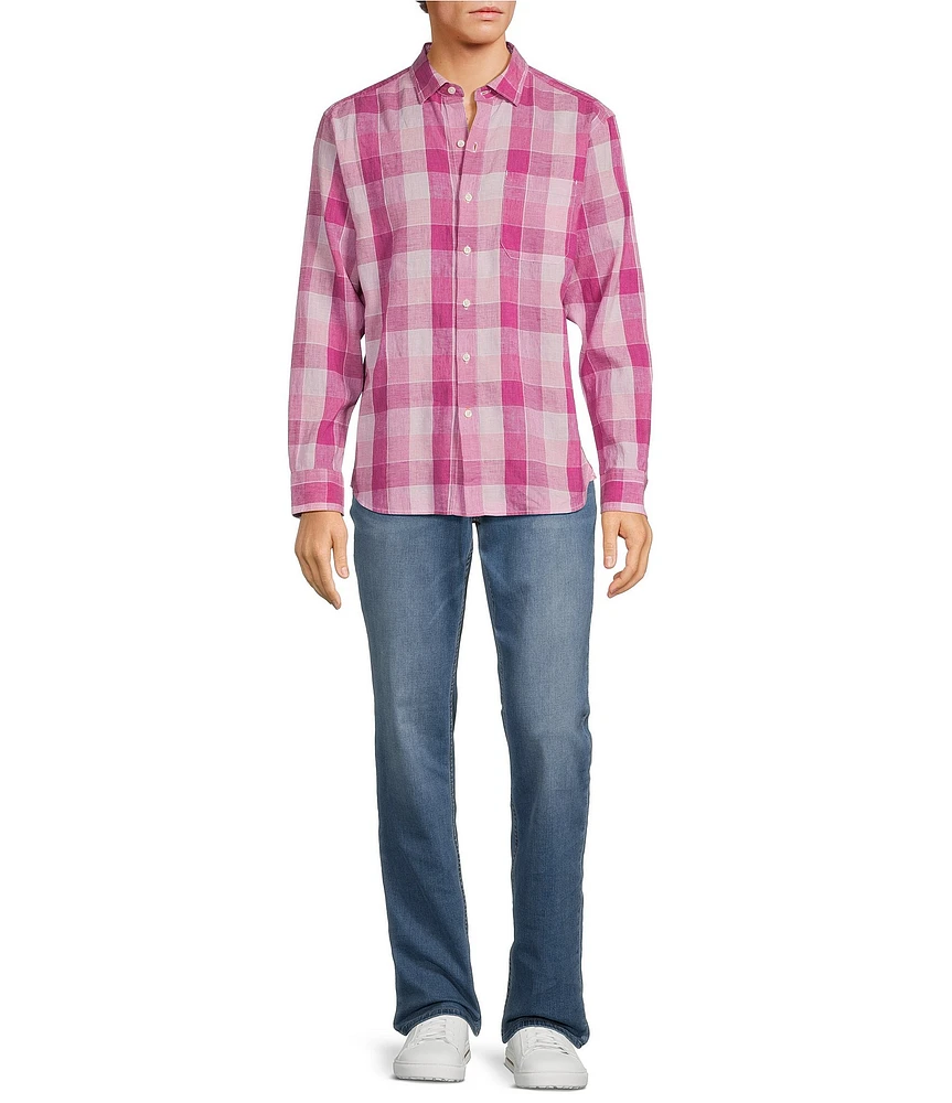 Tommy Bahama Barbados Breeze Beach Day Checked Long Sleeve Linen Blend Shirt