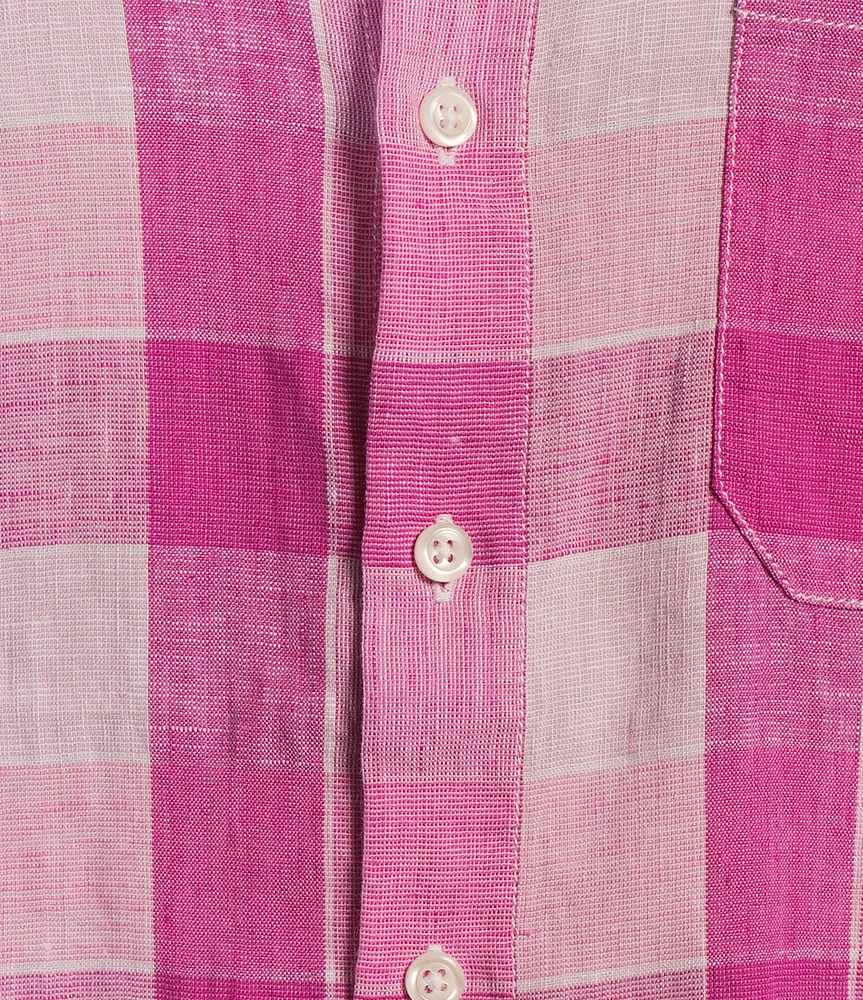 Tommy Bahama Barbados Breeze Beach Day Checked Long Sleeve Linen Blend Shirt