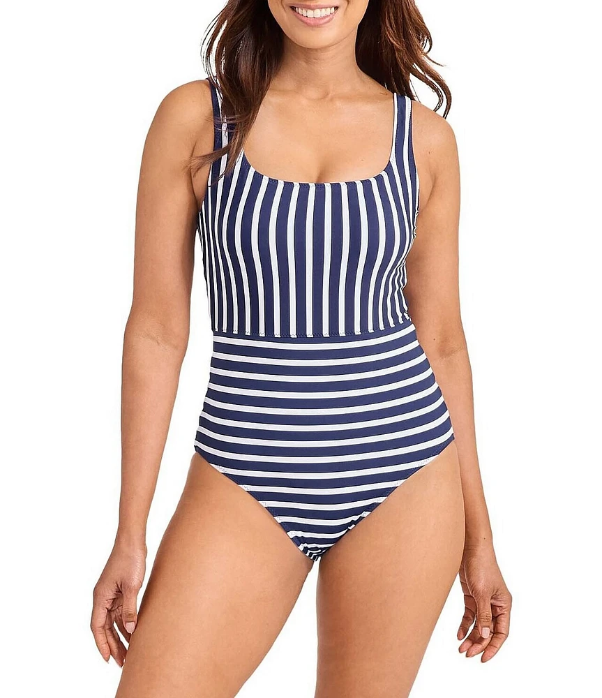 Tommy Bahama Coastline Stripe Reversible Scoop Neck Tank One Piece Swimsuit
