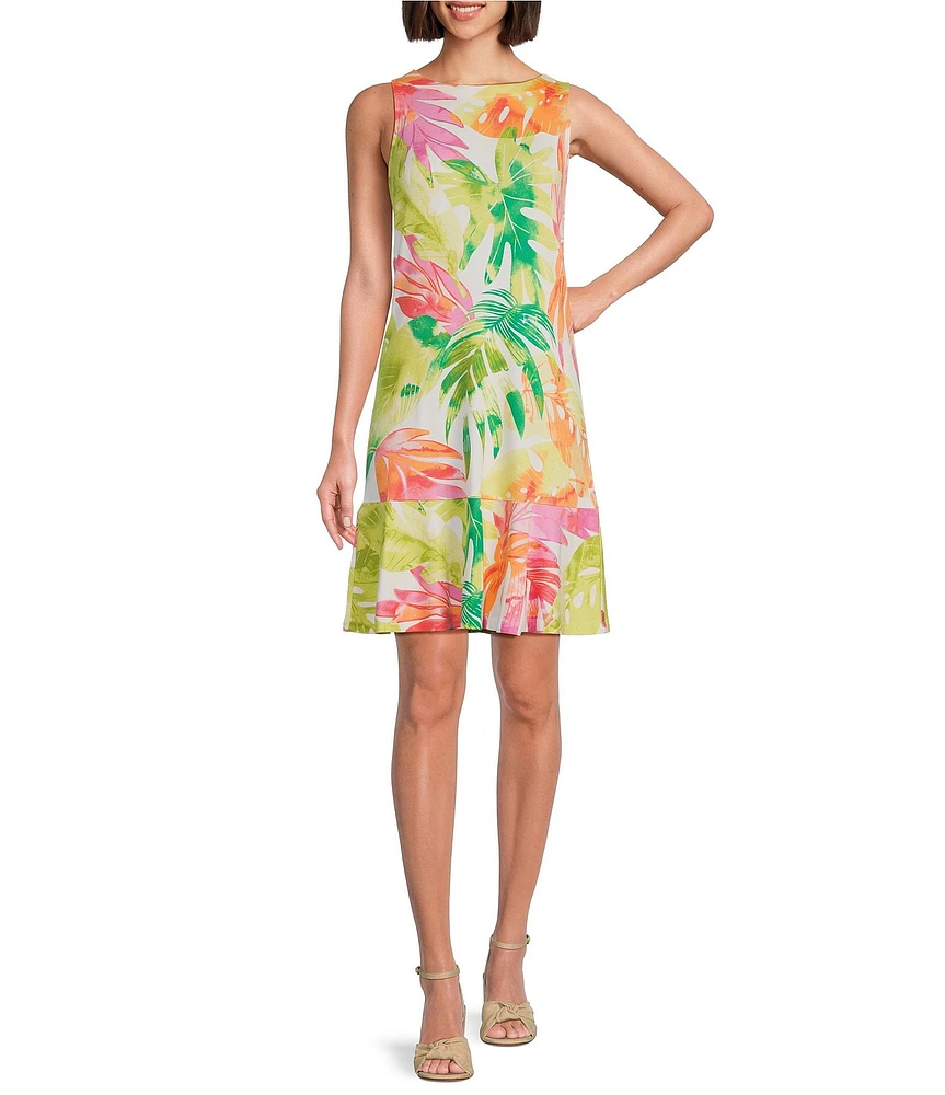 Tommy Bahama Darcy Tropicana Isles Drapey Ponte Jersey Round Neck Sleeveless Sheath Dress