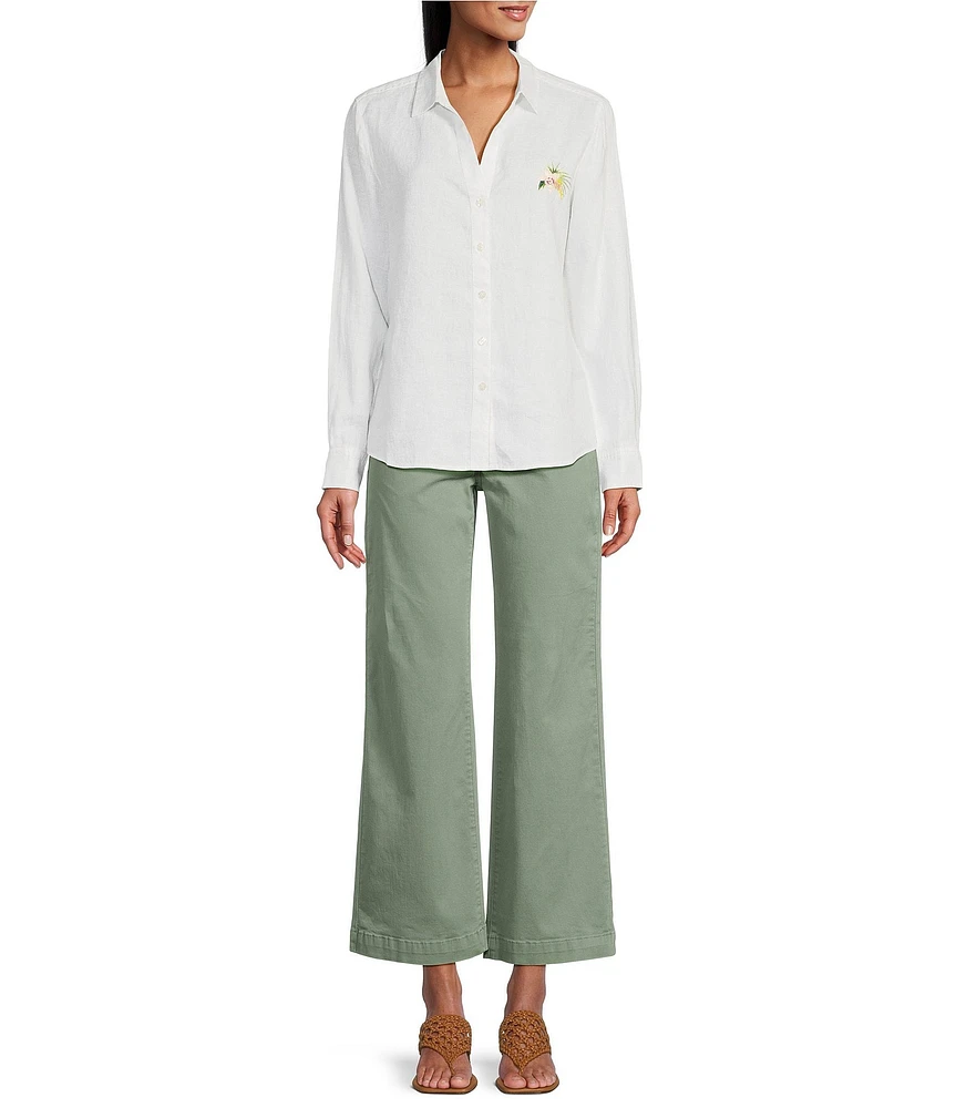 Tommy Bahama Flora Riviera Long Sleeve Notch Collar Button Front Blouse