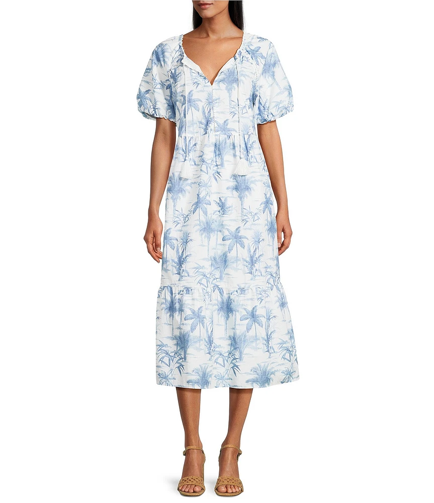 Tommy Bahama Fortuna Fronds Cotton Poplin Midi Dress