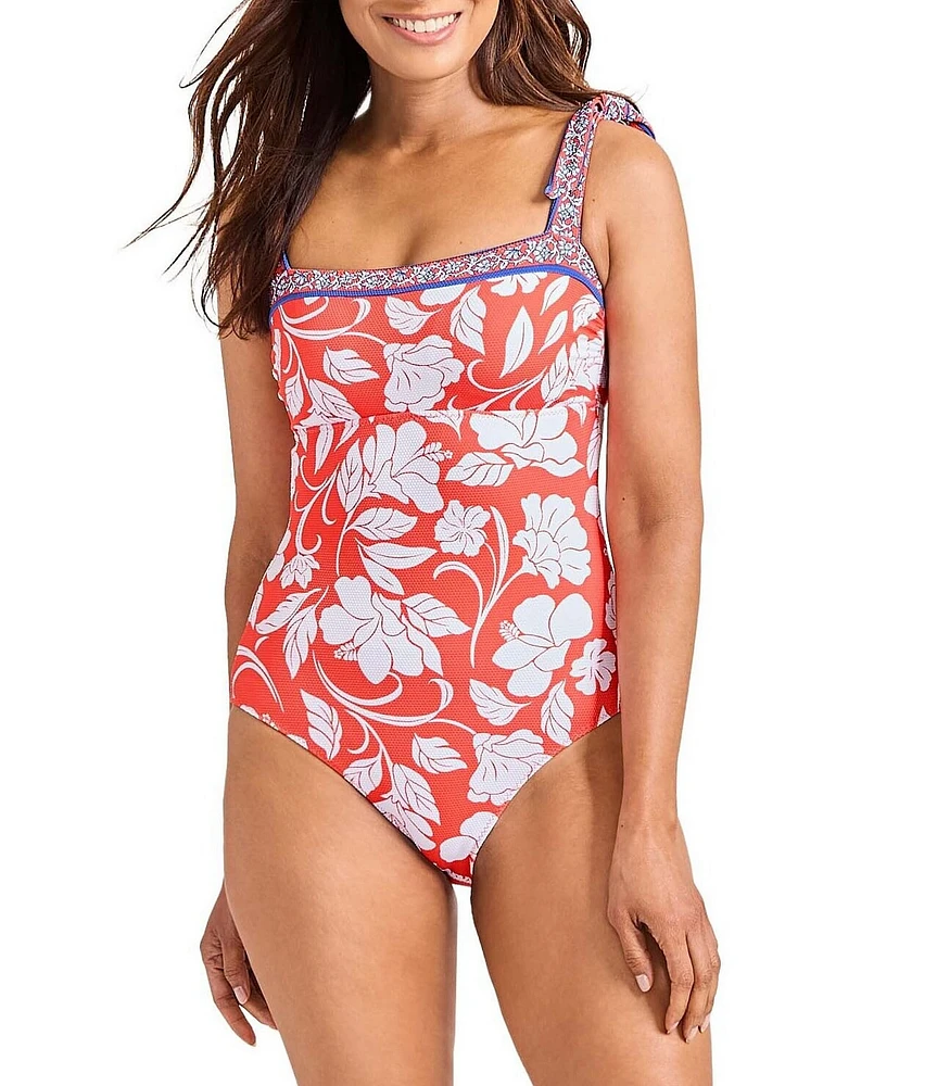 Tommy Bahama Island Cays Fiori Square Neck Tummy Control Bandeau One Piece Swimsuit