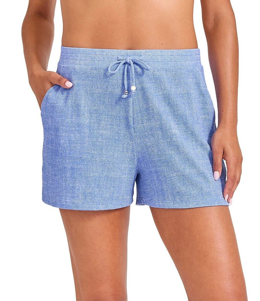 Tommy Bahama Island Cays Solid Textured Elastic Drawstring Waist Pull-On Swim Cover-Up Shorts