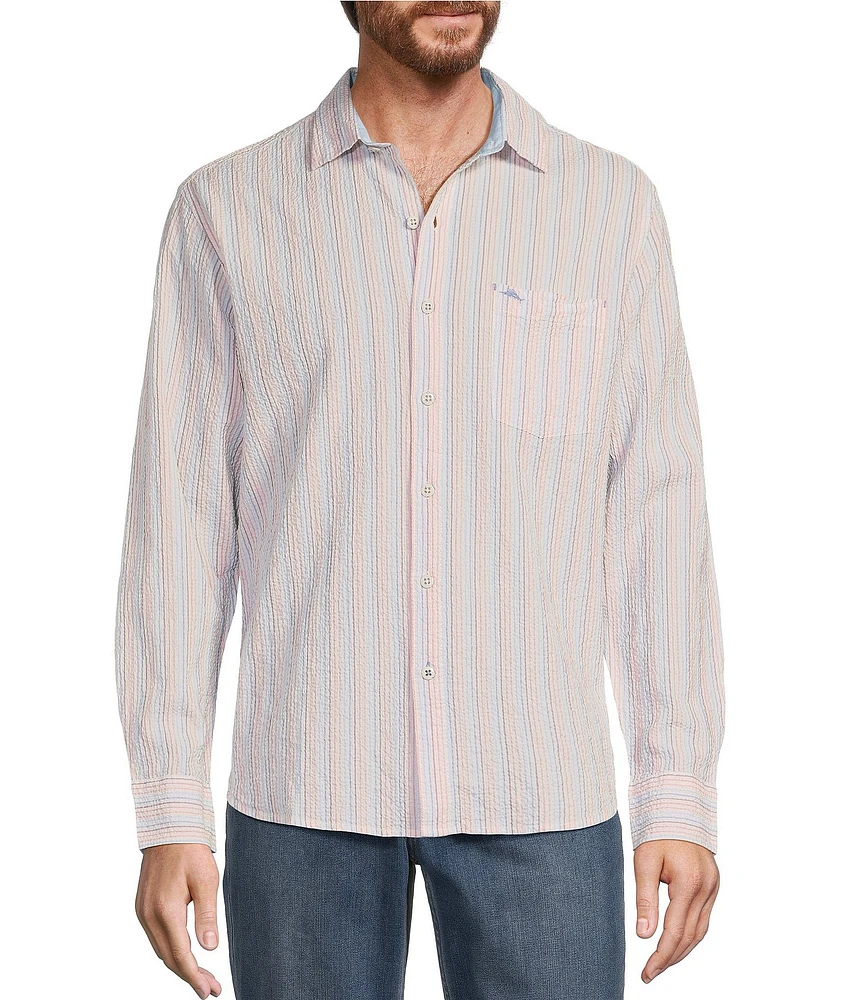 Tommy Bahama Nova Wave Viva Stripe Stretch Seersucker Long Sleeve Woven Shirt
