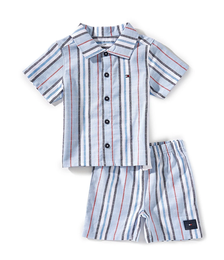 Tommy Hilfiger Baby Boys Short-Sleeve Cabana Striped Woven Shirt & Matching Shorts Set
