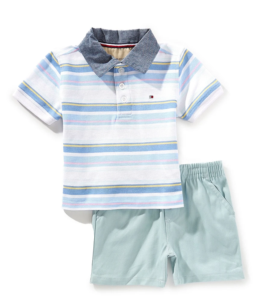 Tommy Hilfiger Baby Boys Short-Sleeve Striped Polo Shirt & Coordinating Shorts Set