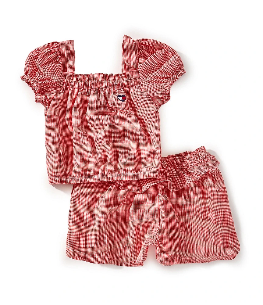 Tommy Hilfiger Baby Girls Short-Sleeve Gingham Seersucker Peasant Top & Matching Shorts Set