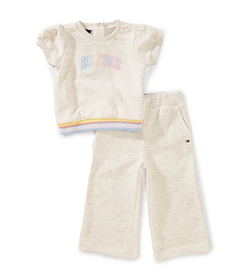 Tommy Hilfiger Baby Girls Short-Sleeve Glitter-Accented-Logo French Terry Sweatshirt & Jogger Pant Set
