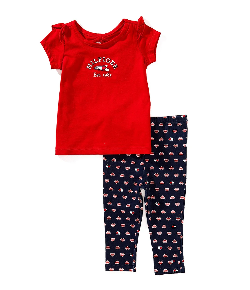 Tommy Hilfiger Baby Girls Short-Sleeve Puff-Printed Graphic T-Shirt & Heart-Printed Leggings Set