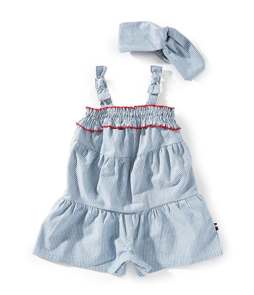 Tommy Hilfiger Baby Girls Sleeveless Rouched Denim Romper