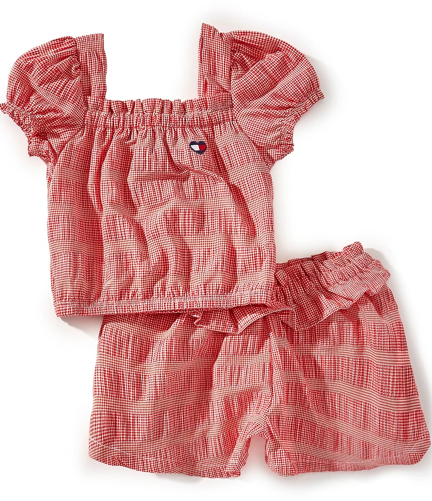 Tommy Hilfiger Little Girls Short-Sleeve Gingham Printed Top & Matching Shorts 2-Piece Set
