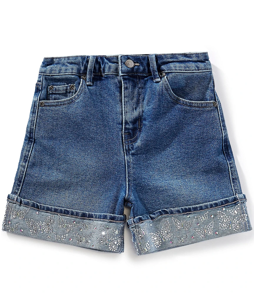Tractr Big Girls Butterfly Rhinestone Cuffed Denim Shorts