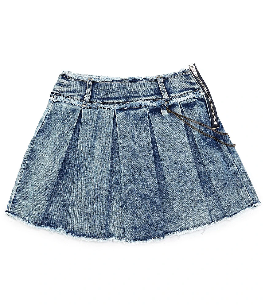 Tractr Big Girls Pleated Raw-Cut Hem Denim Skort