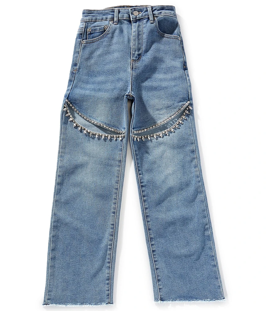 Tractr Big Girls Taylor Wide-Straight Leg Embellished-Slit Jeans