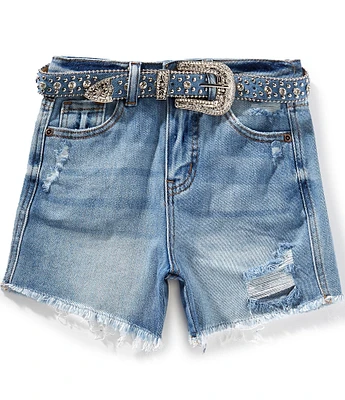 Tractr Big Girls Western Belted Denim Shorts