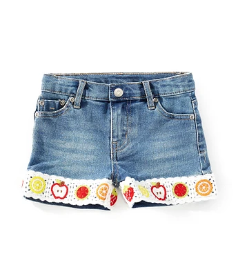 Tractr Little Girls Crochet Cuff Denim Shorts
