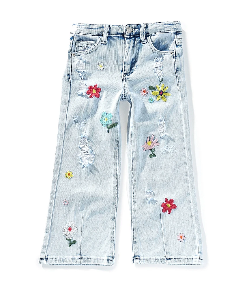 Tractr Little Girls Floral Embroidery Relaxed Jeans
