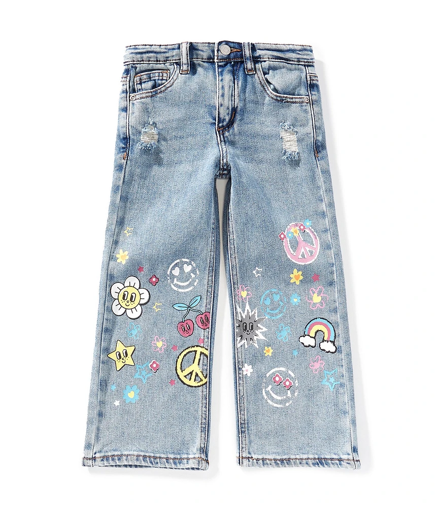 Tractr Little Girls Graffiti Print Straight Leg Jeans
