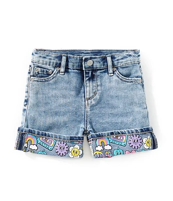 Tractr Little Girls Smiley-Face-Cuff Denim Shorts