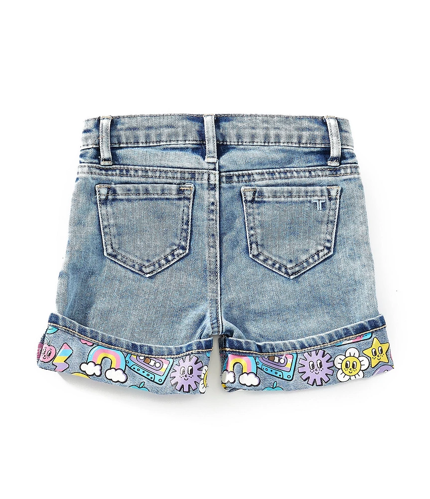 Tractr Little Girls Smiley-Face-Cuff Denim Shorts