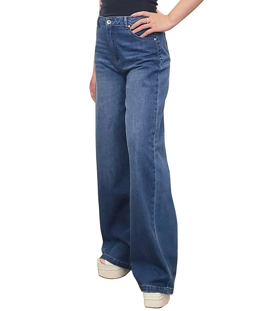 Tractr Tractr Blu Wide Leg Mid Rise Denim Jeans
